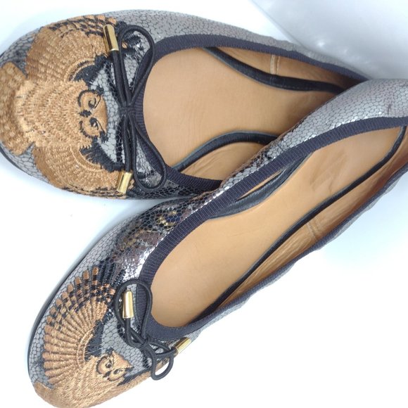 Owl (Wisdom) Vida Leather Embroidered Ballet Slippers Size 7 - Picture 4 of 14